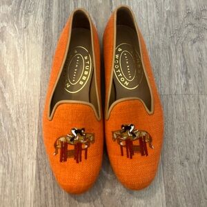 Stubbs & Wootton Orange Loafers with Horse Design